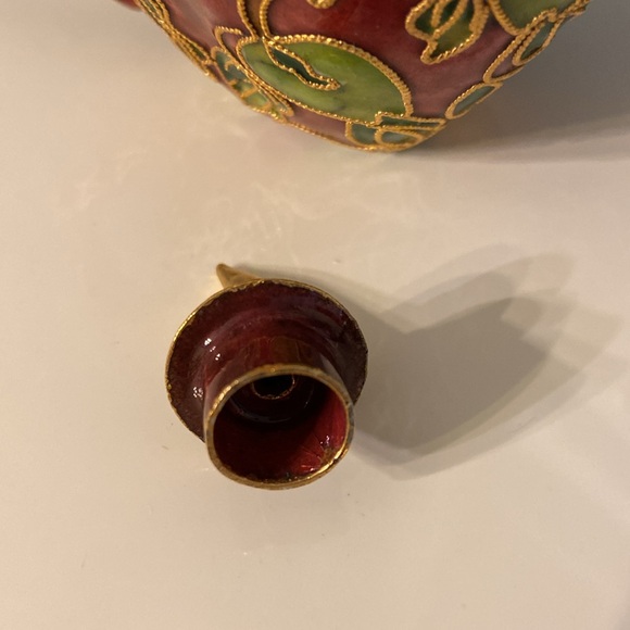 Vintage Mini Cloisonné Enamel Gold Apple Teapot & Lid Collectible Farmhouse - Picture 9 of 13